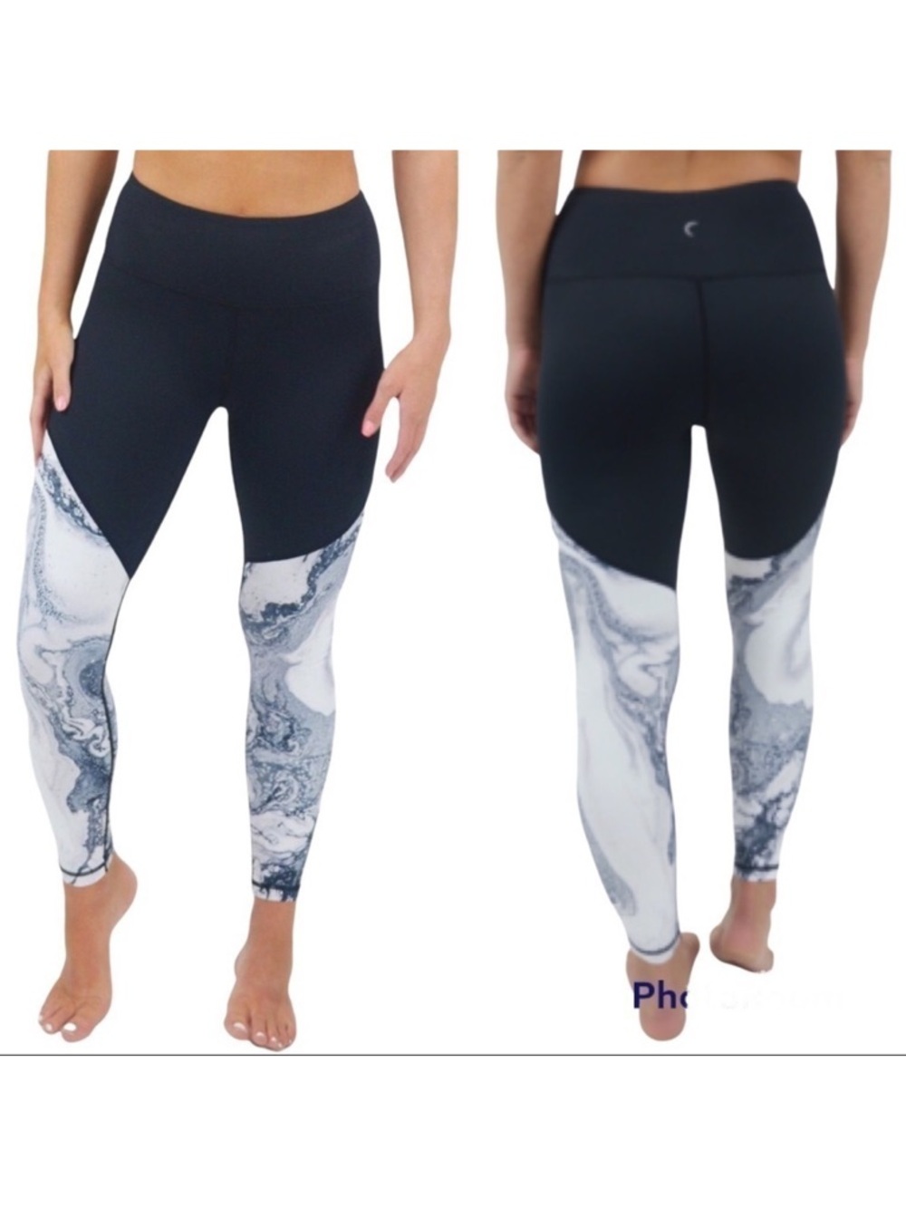 Zyia Marble Color Block Leggings High Rise Black Gray White Size Medium